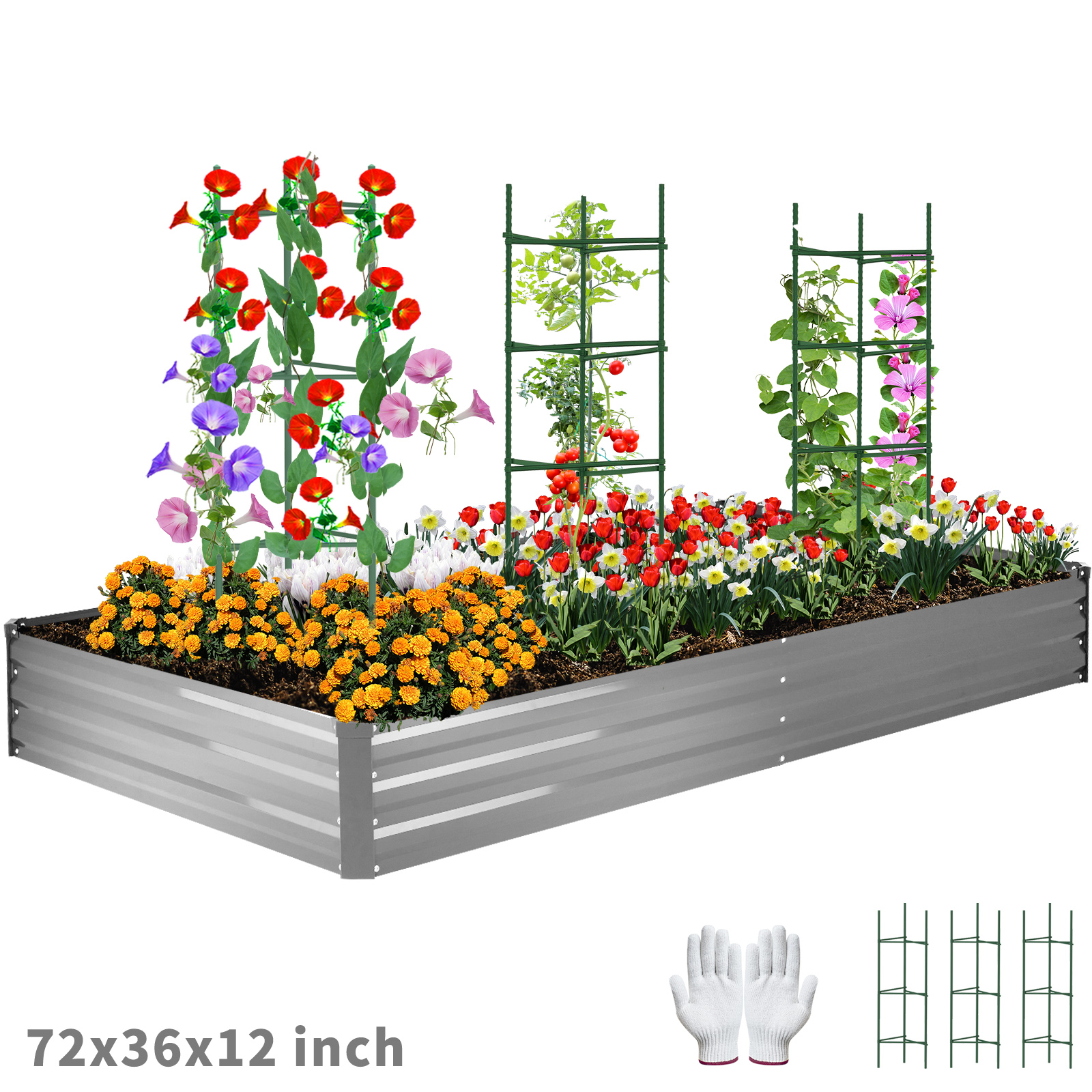 Galvanized Raised Deep Garden Bed 6x3x1 ft Steel Rust-Resistant Planter Box Outdoor Gardening Large Elevated Metal Container for Vegetables, Herbs, Flowers, shrub, fruit trees seedlings Silver
